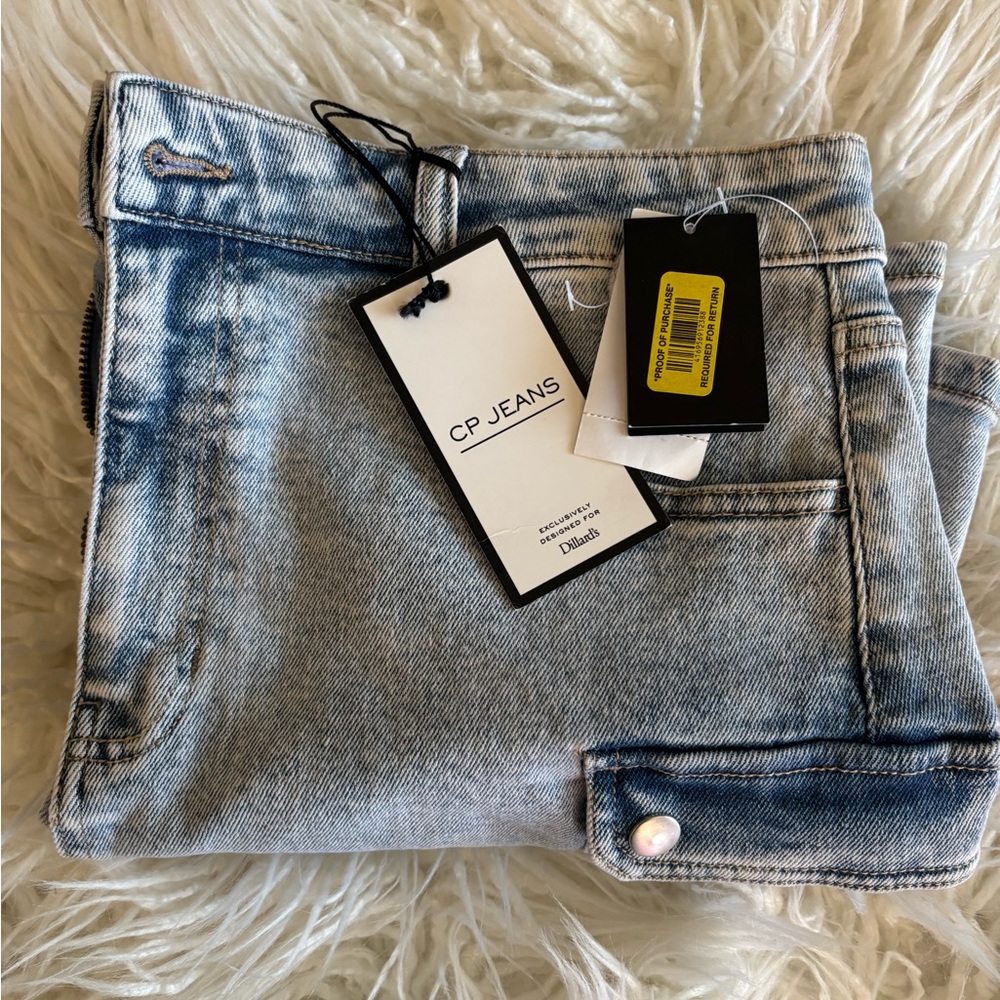 CP Jeans Denim Mini Skirt Light Wash Utility Pockets NWT Sz 11